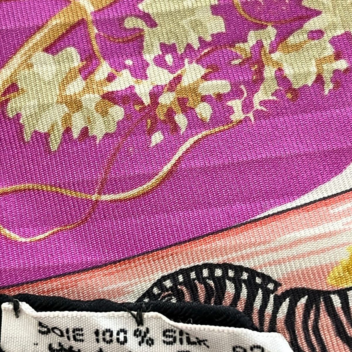 Hermes Scarf Carre 90 Black Pink Multi Tropioues Animal Pattern — view 3