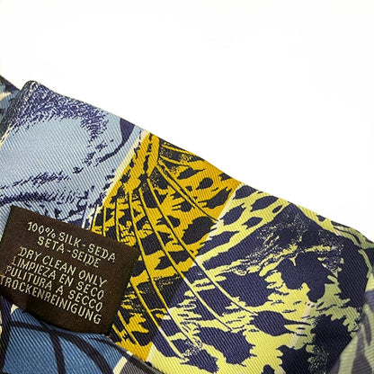 Hermes Scarf Twill Navy Light Yellow Multi Ribbon Border Leopard Print Floral — view 3