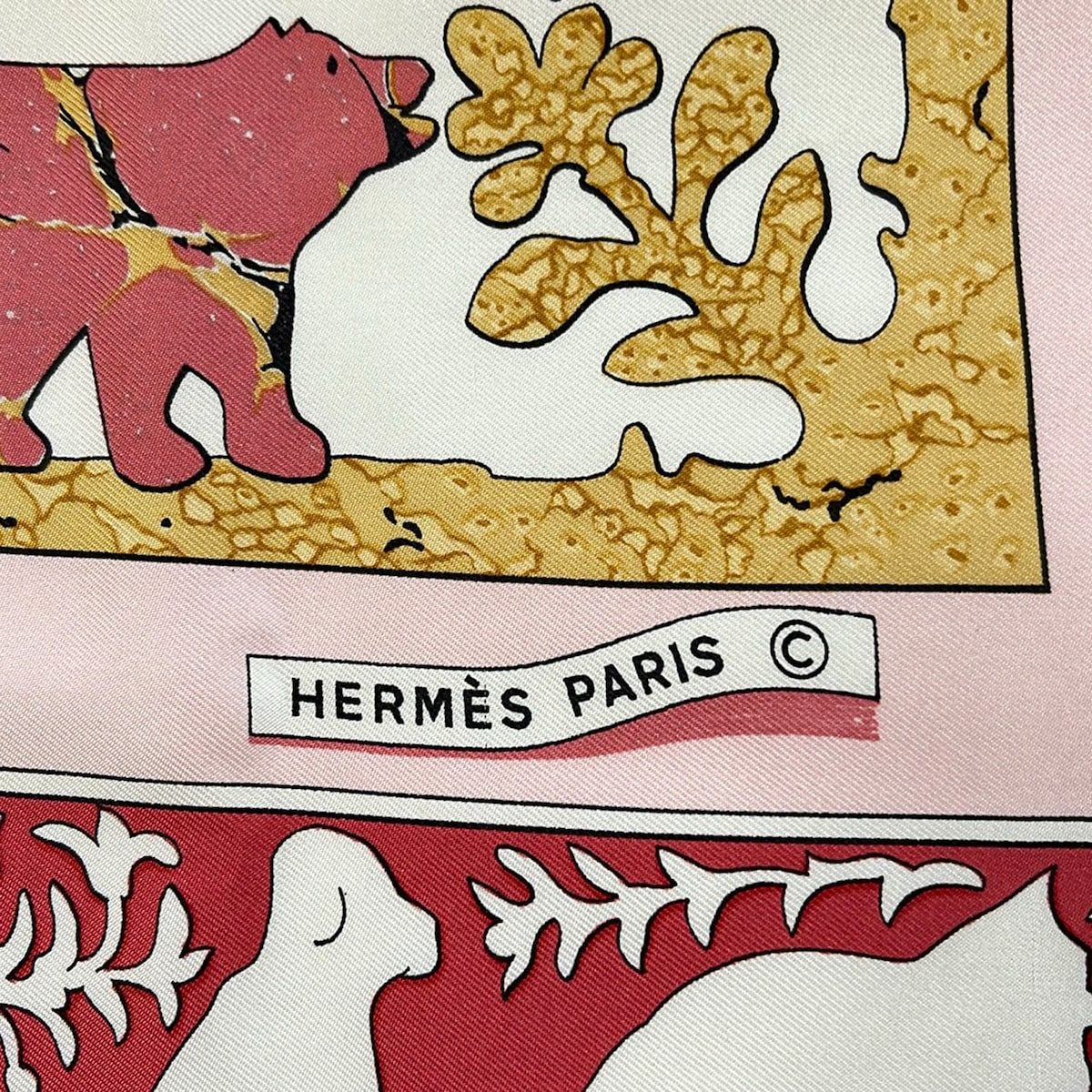 Hermes Scarf Carre 90 Light Pink Ivory Multi Warly America Dog Bird — view 2