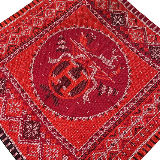 Hermes Scarf Carre 90 Bordeaux Orange Multi AU Coin du Feu Logo Embroidery