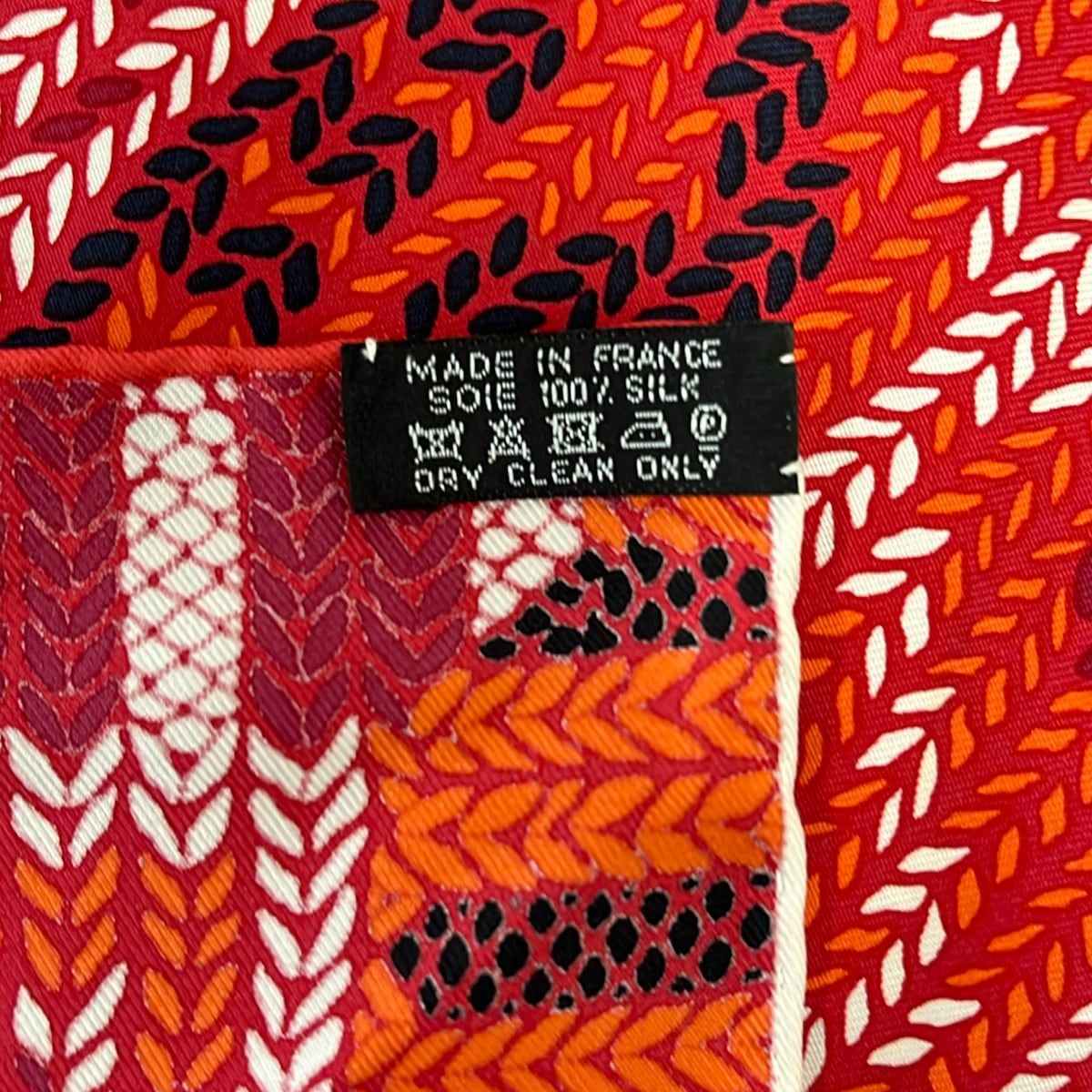 Hermes Scarf Carre 90 Bordeaux Orange Multi AU Coin du Feu Logo Embroidery — view 3