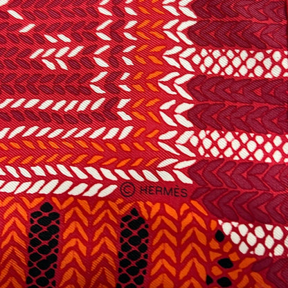 Hermes Scarf Carre 90 Bordeaux Orange Multi AU Coin du Feu Logo Embroidery — view 2