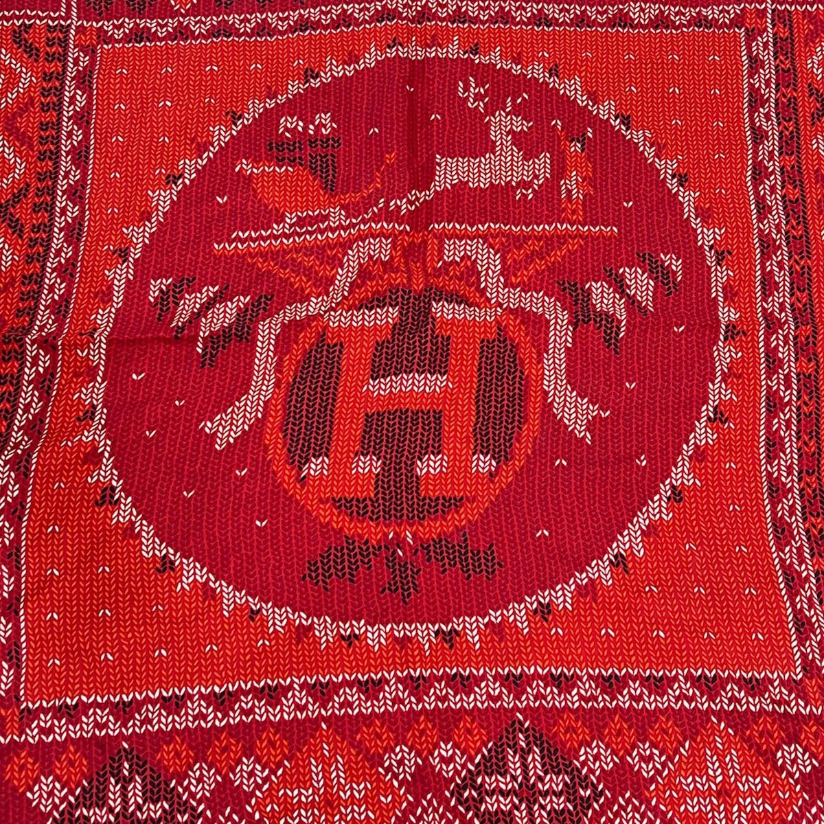 Hermes Scarf Carre 90 Bordeaux Orange Multi AU Coin du Feu Logo Embroidery — view 4