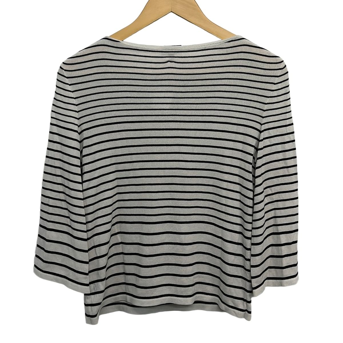 Chanel 3/4 Sleeve Sweater 34 S Ivory Black Border Pearl Button — view 2