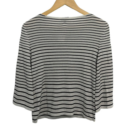 Chanel 3/4 Sleeve Sweater 34 S Ivory Black Border Pearl Button — view 2