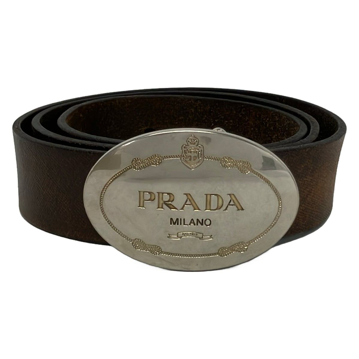 Prada Belt Dark Brown Silver Leather