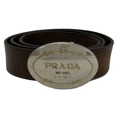 Prada Belt Dark Brown Silver Leather
