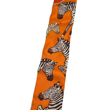 Hermes Scarf Twill Orange Beige Brown Ribbon les Zebres Zebra — view 4