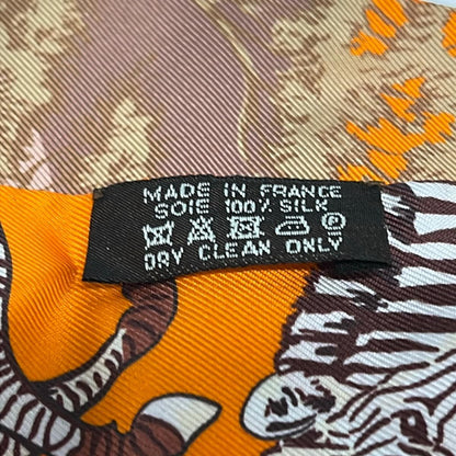 Hermes Scarf Twill Orange Beige Brown Ribbon les Zebres Zebra — view 3