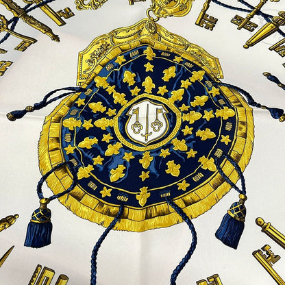 Hermes Scarf Carre 90 White Yellow Navy les Cles — view 4