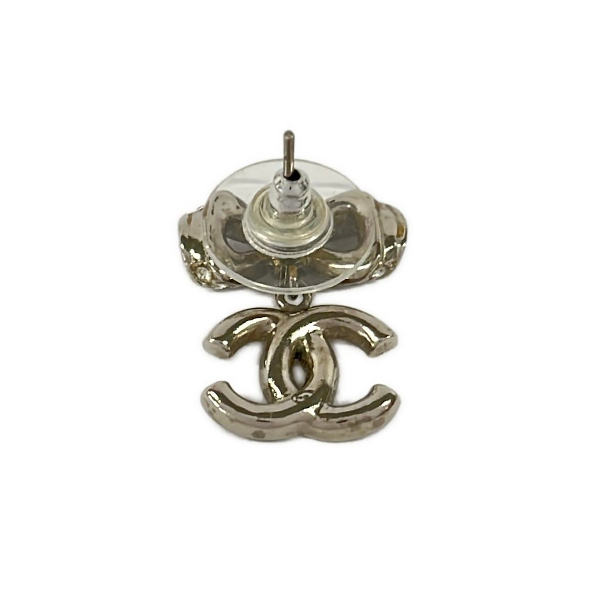 Chanel Earrings Silver Clear CC Logo Ribbon — view 2