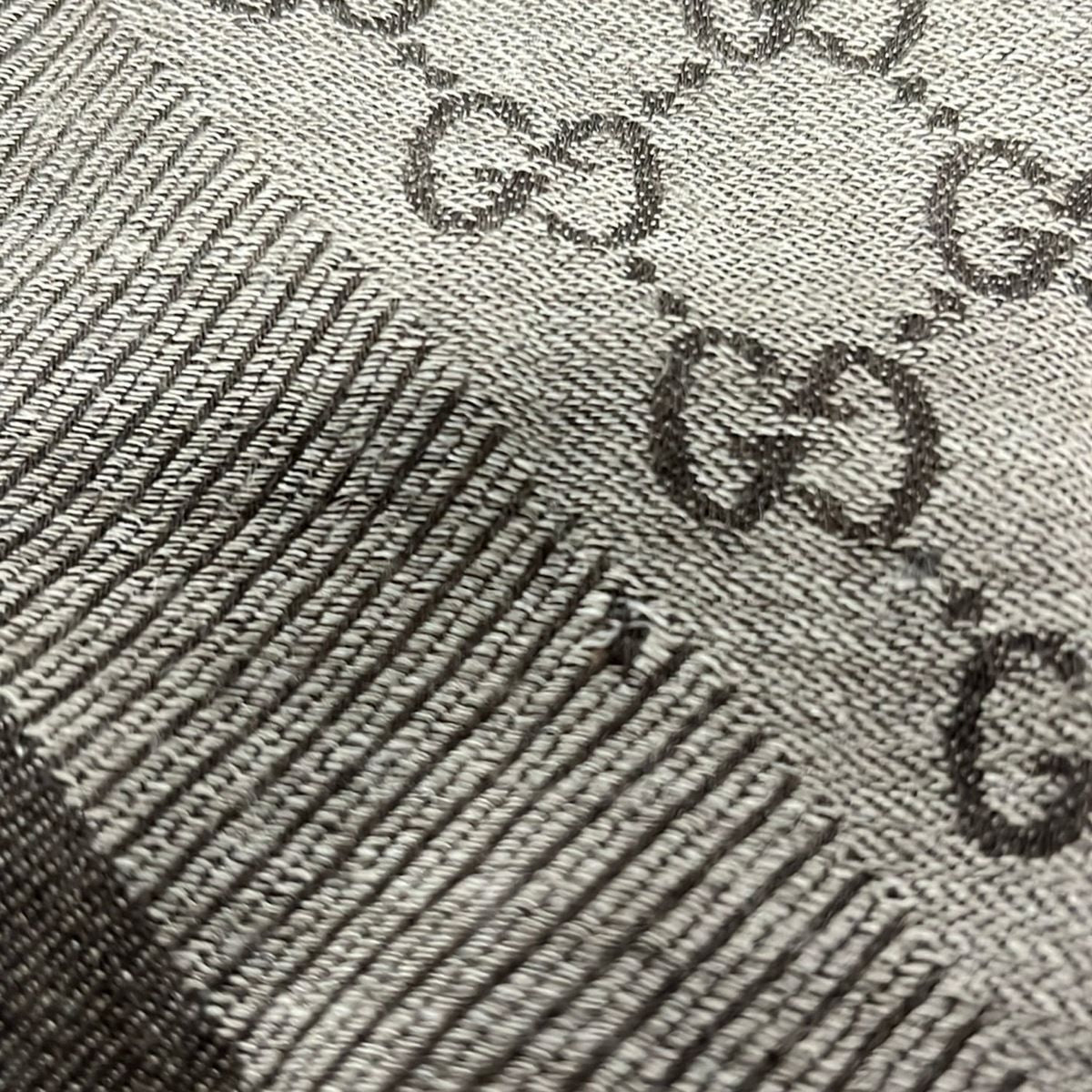 Gucci Shawl Dark Brown Light Gray GG Pattern Wool Silk Scarf — view 4