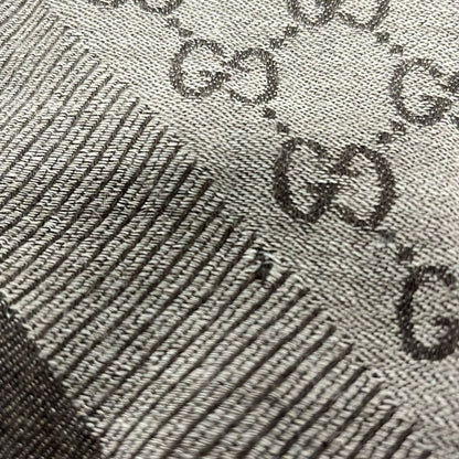 Gucci Shawl Dark Brown Light Gray GG Pattern Wool Silk Scarf — view 4