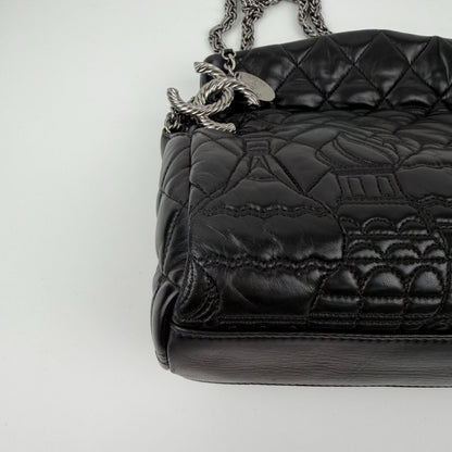 Chanel CC Logo Quilted Paris Moscow Collection Chain Shoulder Bag Black Leather — view 7