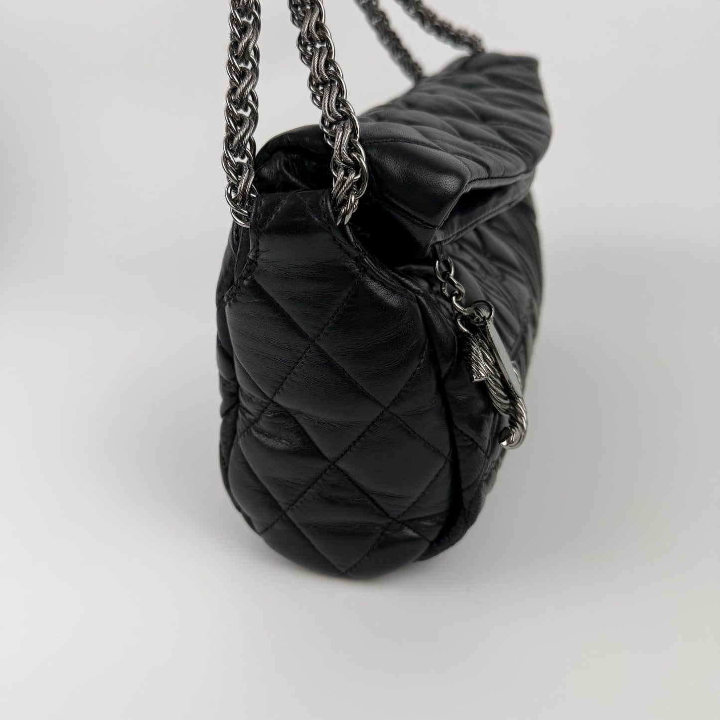 Chanel CC Logo Quilted Paris Moscow Collection Chain Shoulder Bag Black Leather — view 5