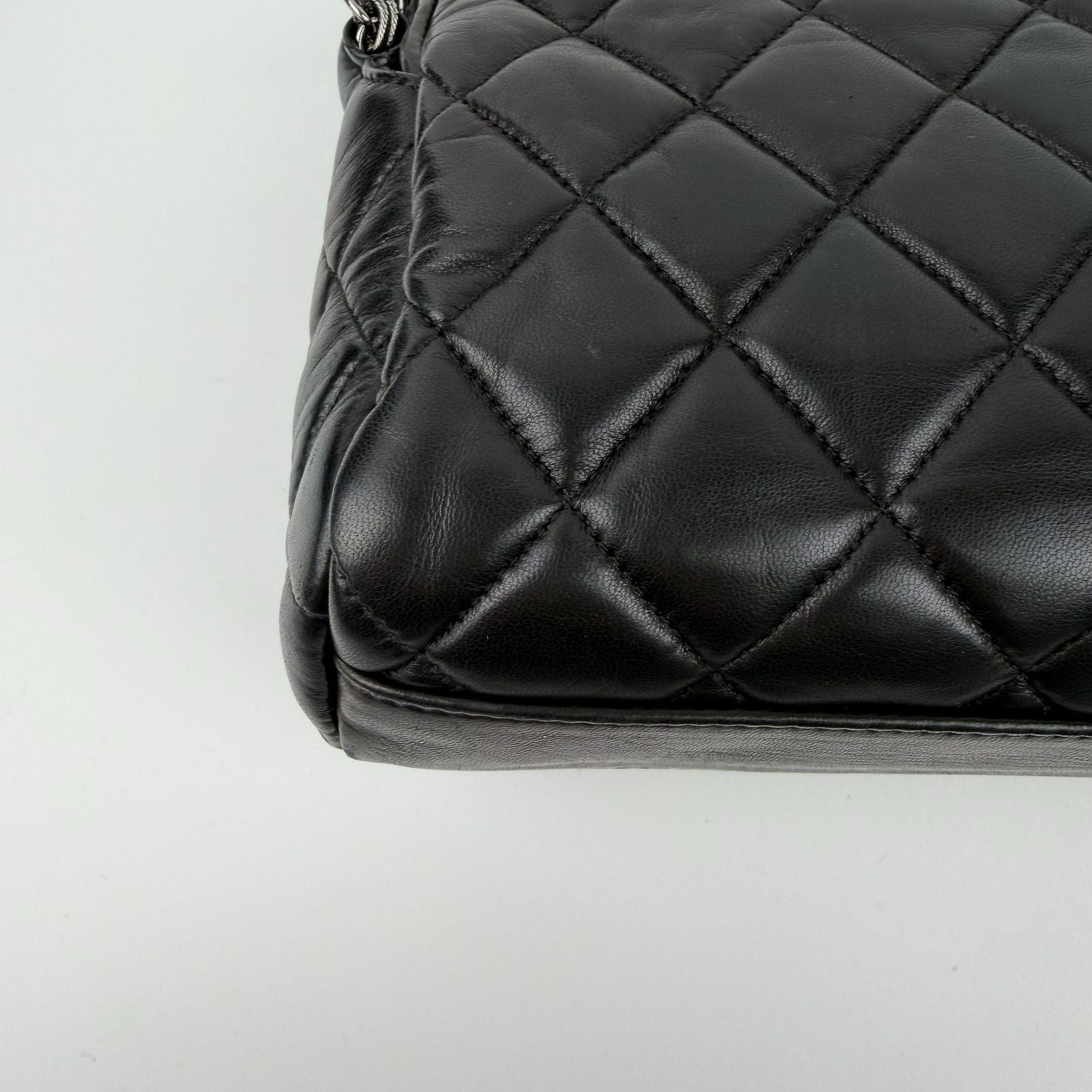 Chanel CC Logo Quilted Paris Moscow Collection Chain Shoulder Bag Black Leather — view 9