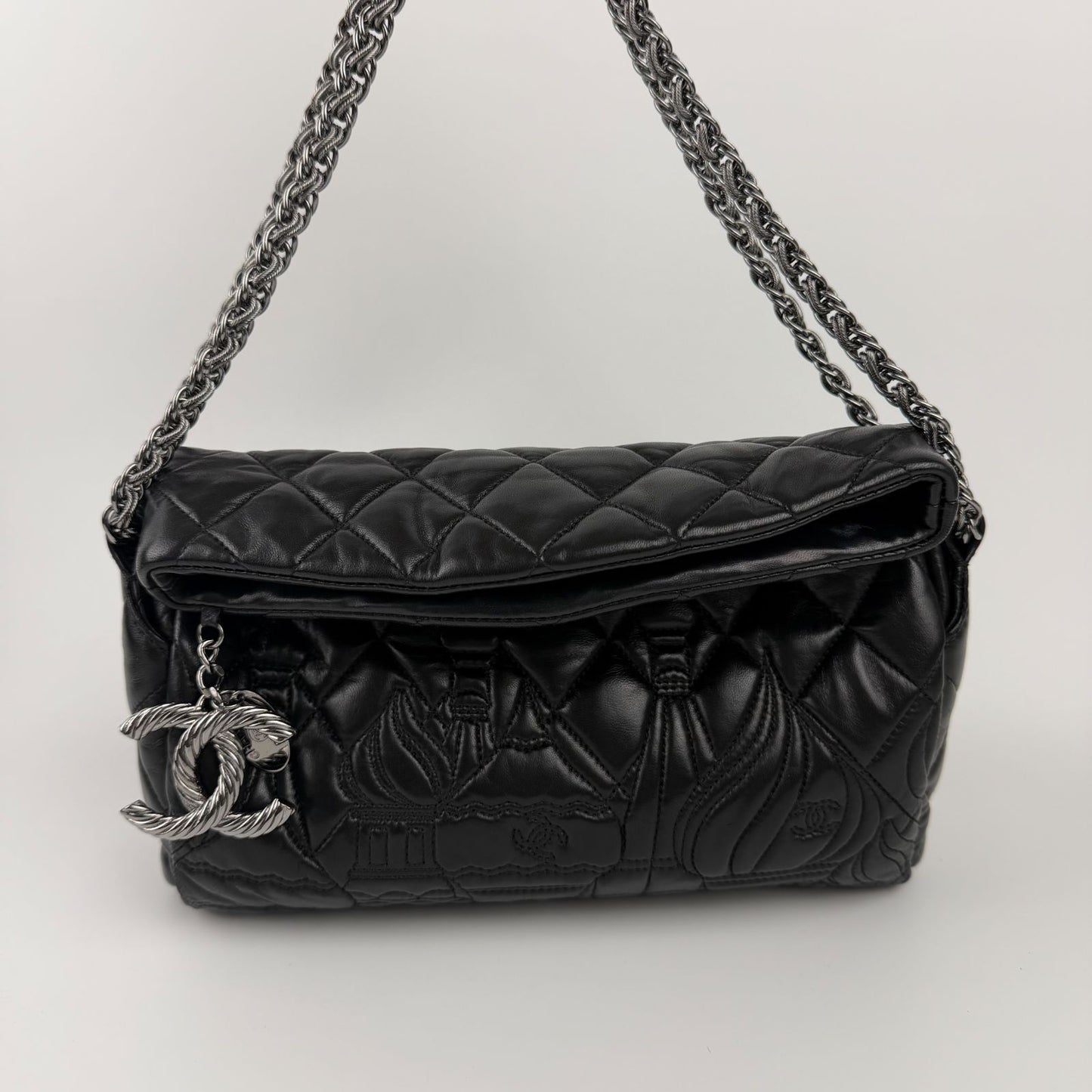 Chanel CC Logo Quilted Paris Moscow Collection Chain Shoulder Bag Black Leather — view 2