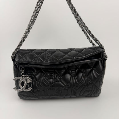 Chanel CC Logo Quilted Paris Moscow Collection Chain Shoulder Bag Black Leather — view 2