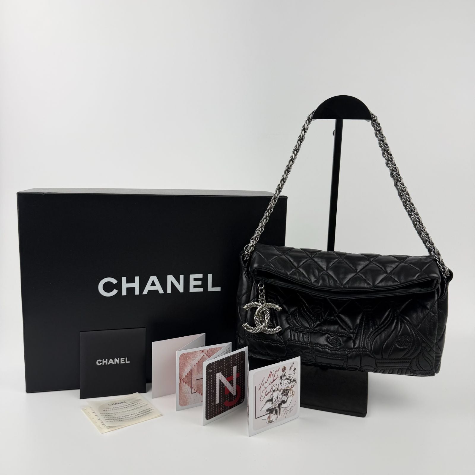 Chanel CC Logo Quilted Paris Moscow Collection Chain Shoulder Bag Black Leather