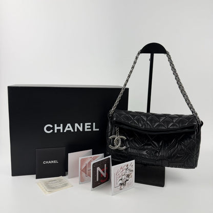 Chanel CC Logo Quilted Paris Moscow Collection Chain Shoulder Bag Black Leather