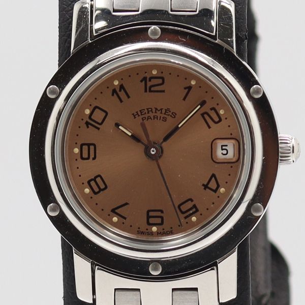 Hermes Clipper Quartz Date Gold Dial Watch