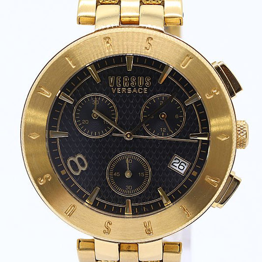 Versace Boxed Logo Chronograph Quartz Black Dial Watch