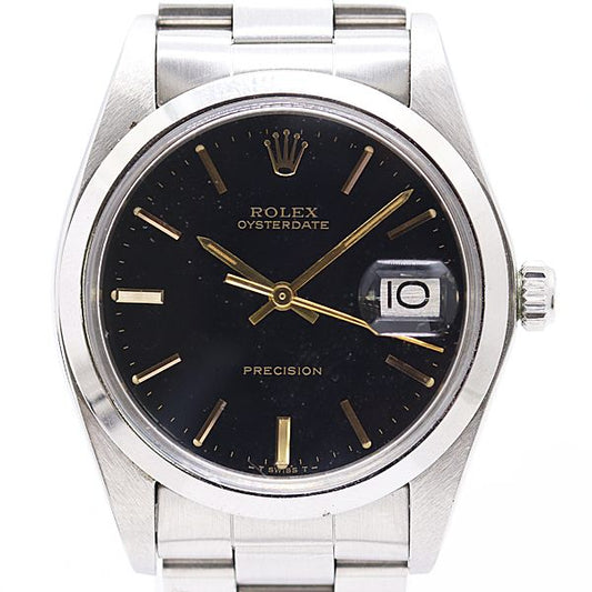 Rolex Oyster Date Precision Hand Wound Black Dial Watch