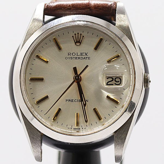 Rolex Oyster Date Precision Hand Wound Silver Dial Watch