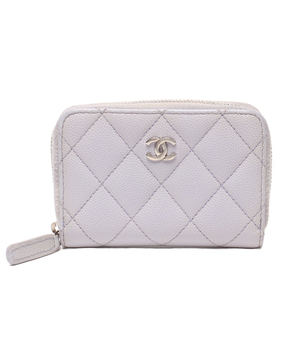 Chanel Coin Case Silver Quilted Caviar Leather 31 CC Logo