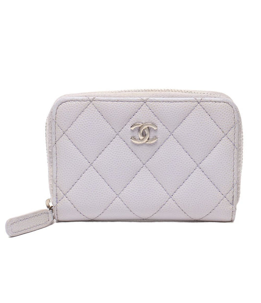 Chanel Coin Case Silver Quilted Caviar Leather 31 CC Logo