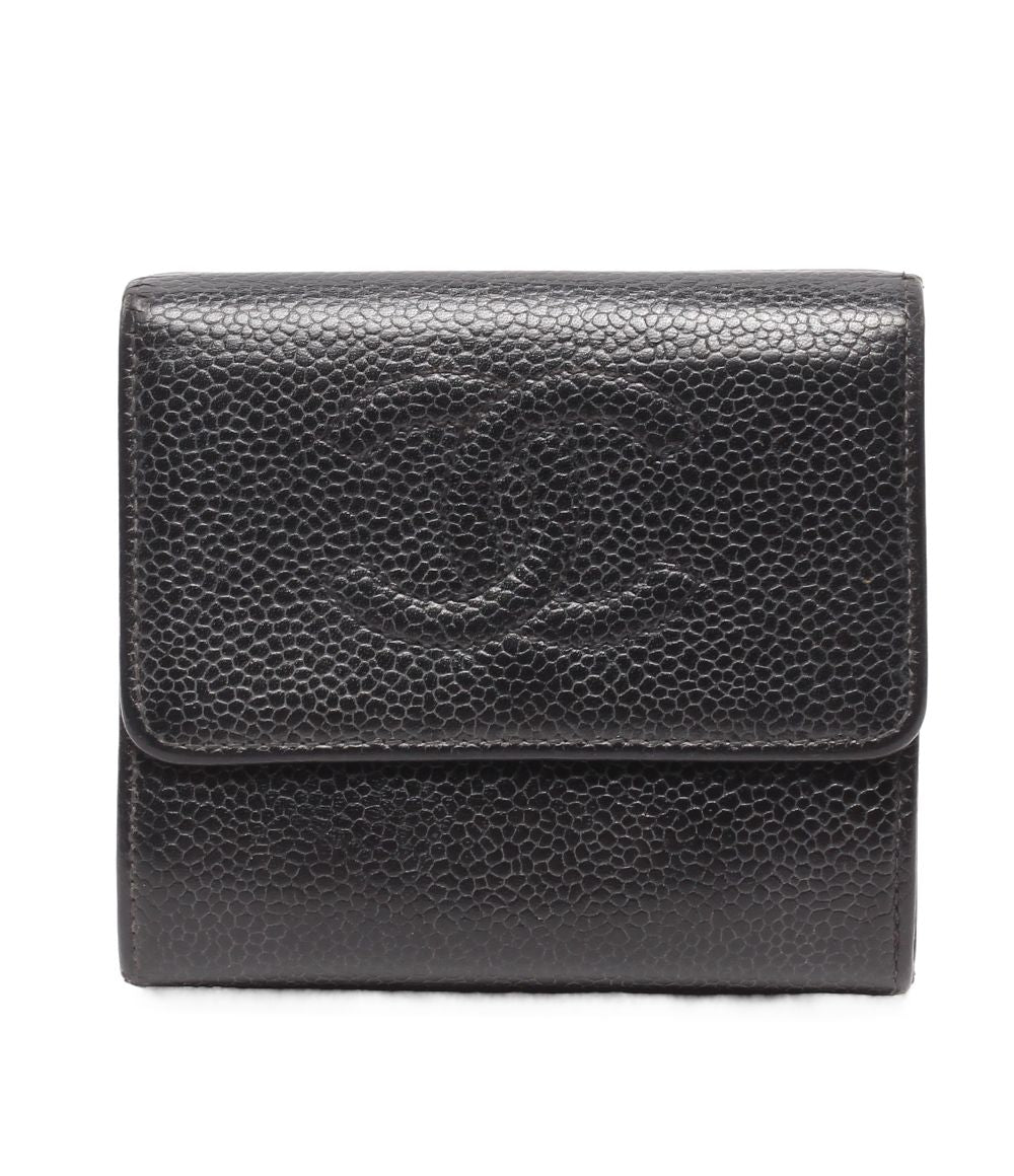 Chanel Hook Trifold Wallet Caviar Leather CC Logo