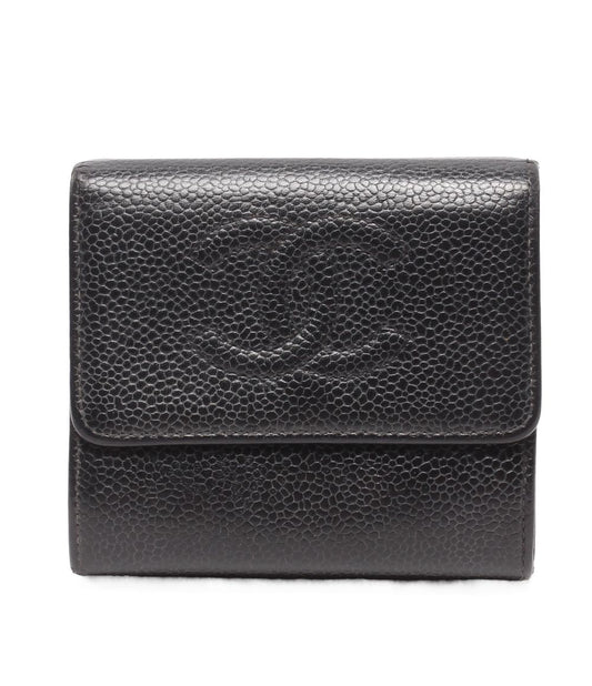 Chanel Hook Trifold Wallet Caviar Leather CC Logo