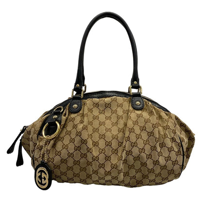 Gucci Handbag Beige Dark Brown Leather