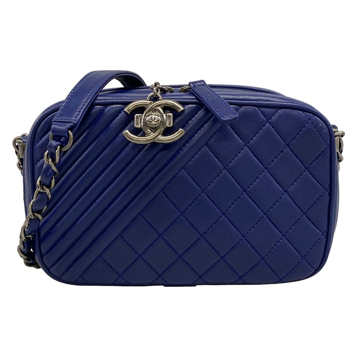 Chanel Shoulder Bag Coco Boy Blue Chain Vintage Silver