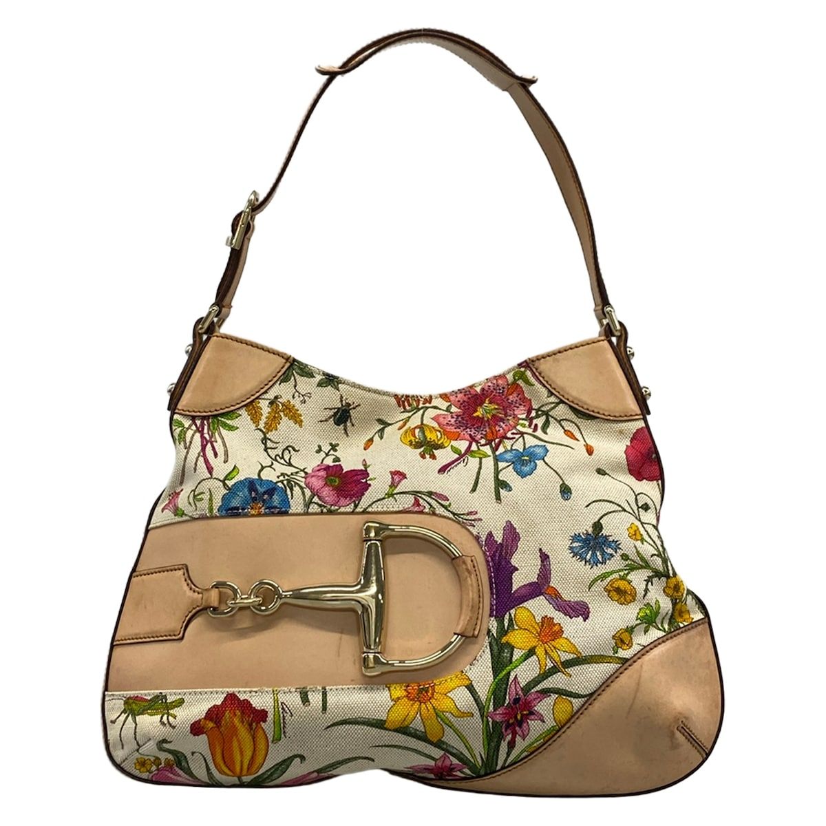 Gucci Shoulder Bag Flora Hasla Bit Ivory Beige Multi Leather