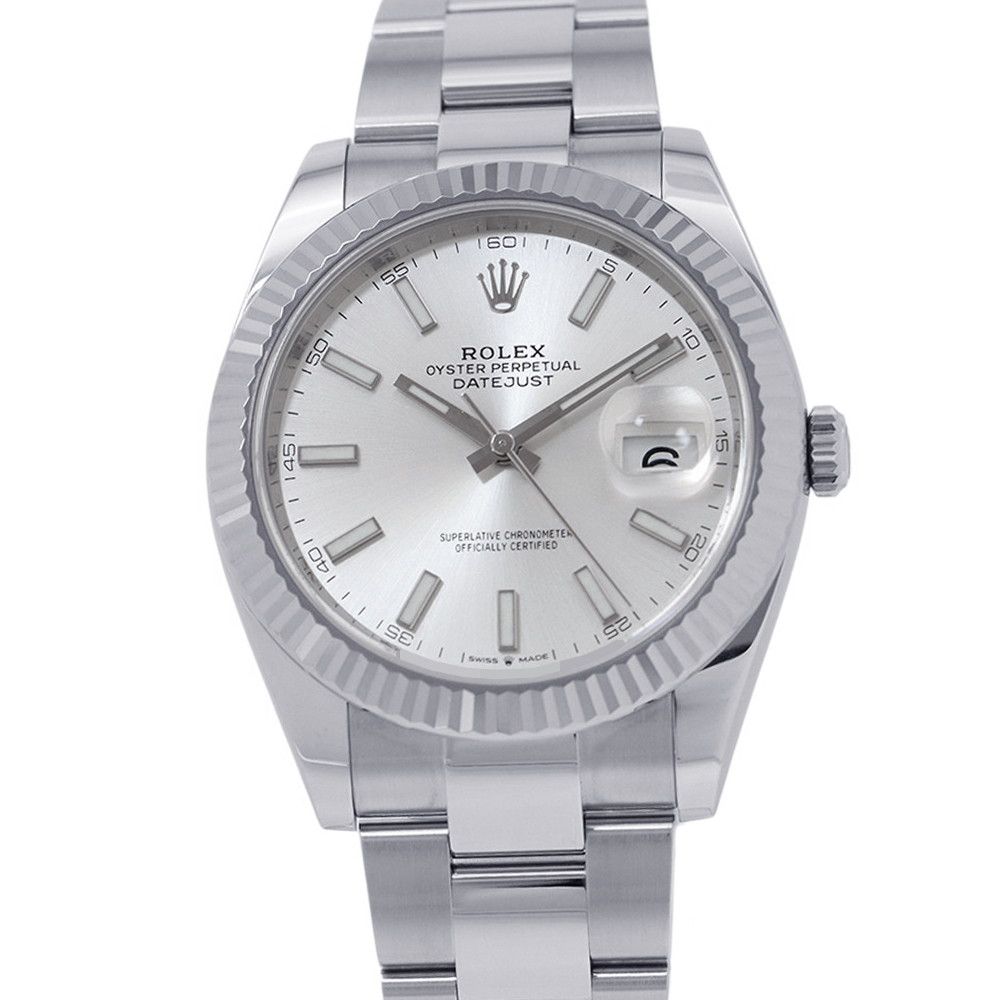 Rolex Datejust 41 SS 18k White Gold Roulette Watch Silver Dial