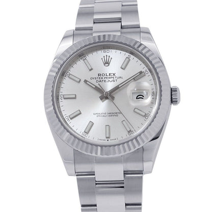 Rolex Datejust 41 SS 18k White Gold Roulette Watch Silver Dial