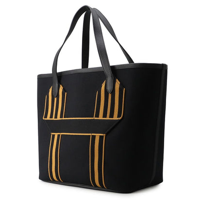 Hermes Tote Pure Sangle Black Caramel Silver Toile Military Taurillon Clemence — view 2