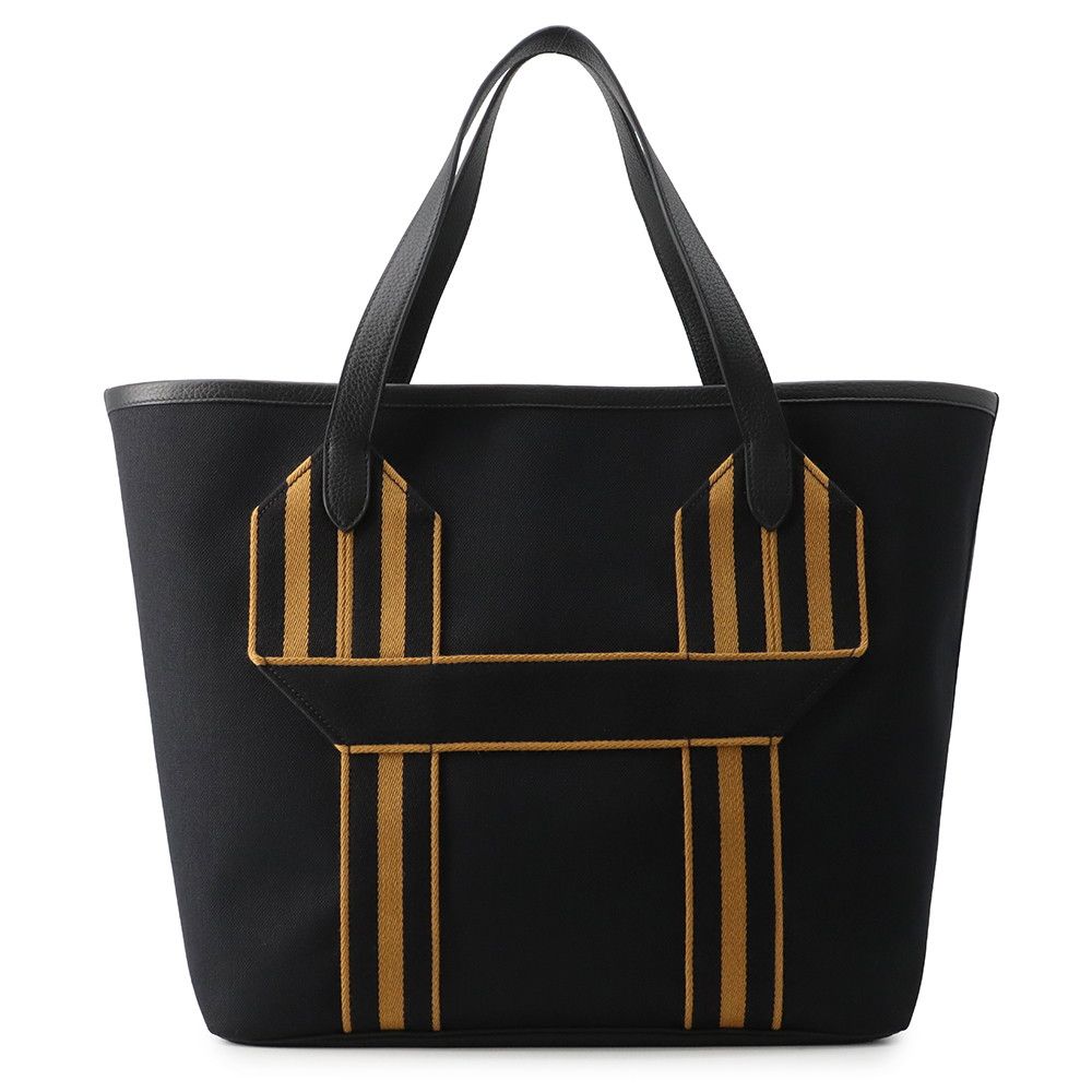 Hermes Tote Pure Sangle Black Caramel Silver Toile Military Taurillon Clemence