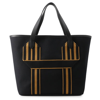 Hermes Tote Pure Sangle Black Caramel Silver Toile Military Taurillon Clemence