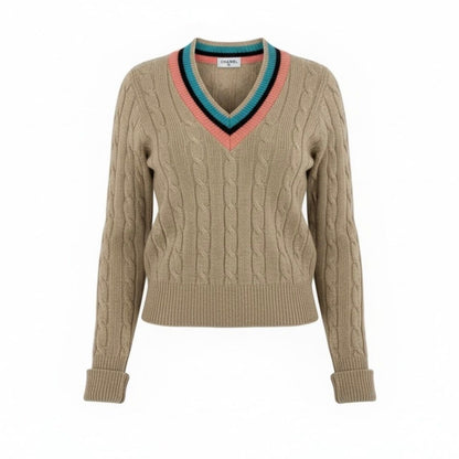 Chanel Vintage CC Logo Beige Cashmere Skool Knit Sweater A3