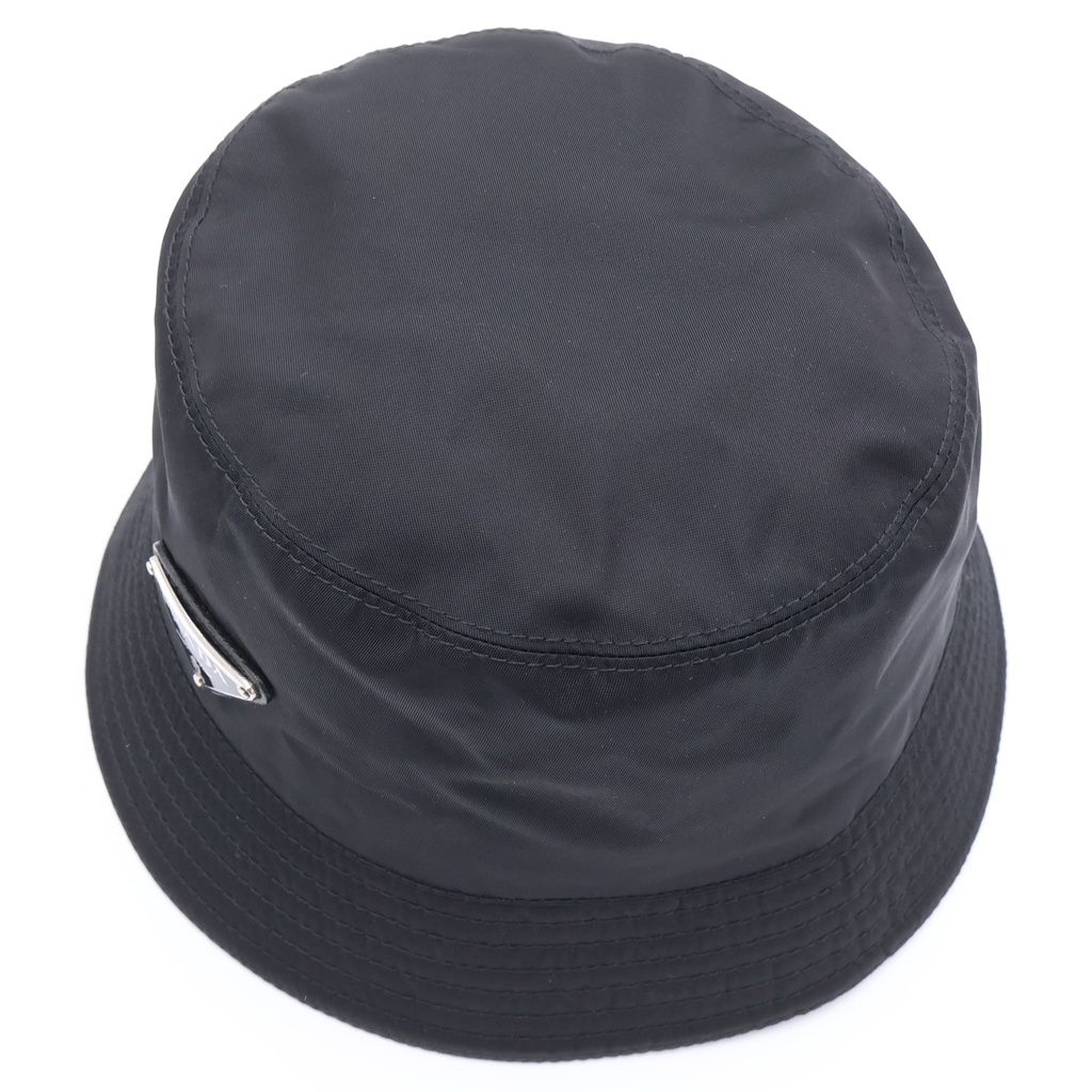 Prada Re-Nylon Triangle Logo Plate Bucket Hat Black — view 6