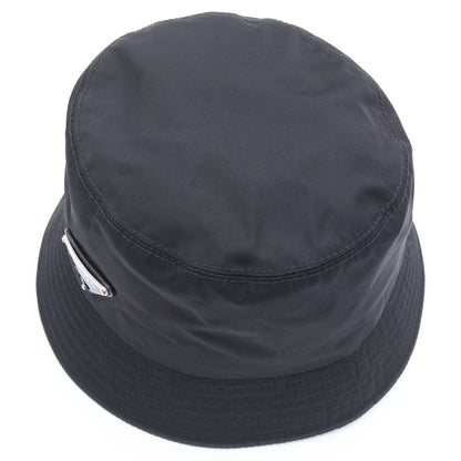 Prada Re-Nylon Triangle Logo Plate Bucket Hat Black — view 6