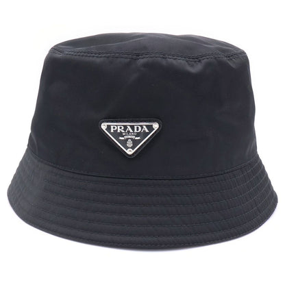 Prada Re-Nylon Triangle Logo Plate Bucket Hat Black — view 4