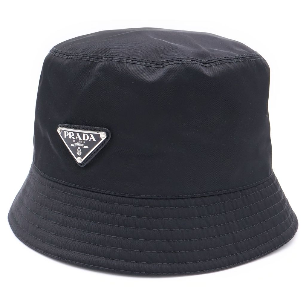 Prada Re-Nylon Triangle Logo Plate Bucket Hat Black