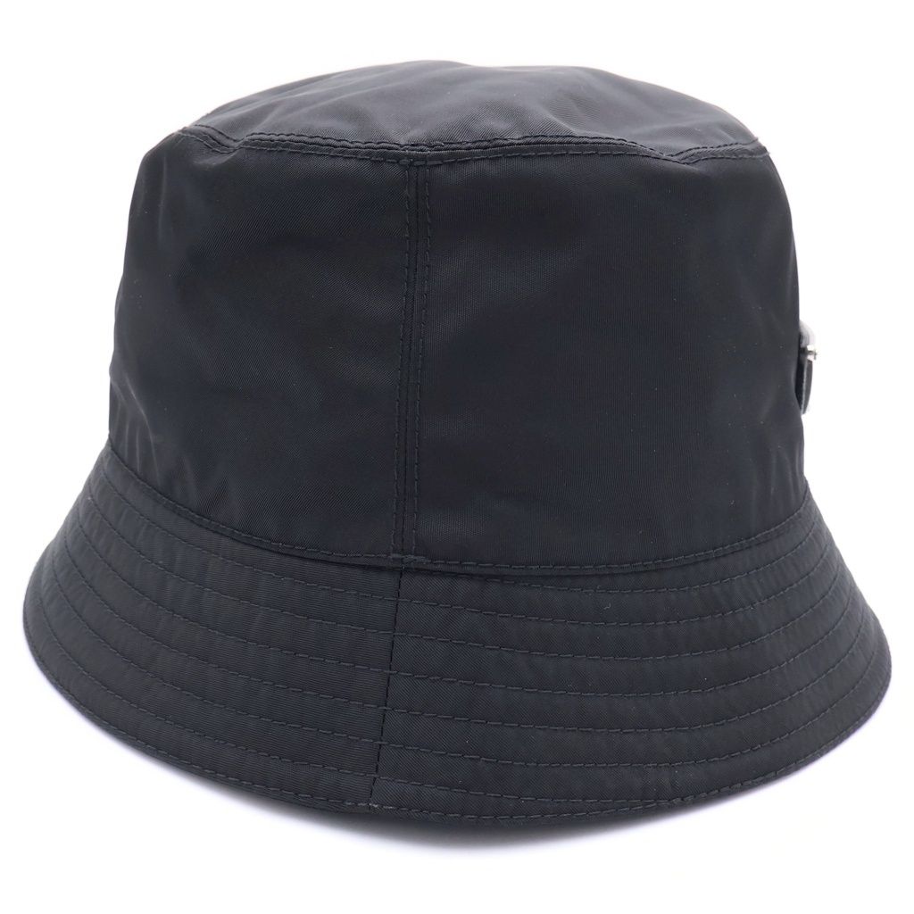 Prada Re-Nylon Triangle Logo Plate Bucket Hat Black — view 3