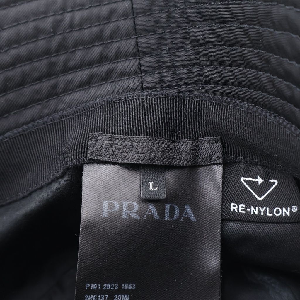Prada Re-Nylon Triangle Logo Plate Bucket Hat Black — view 7