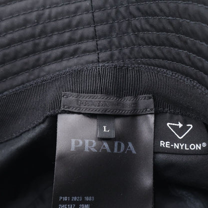 Prada Re-Nylon Triangle Logo Plate Bucket Hat Black — view 7