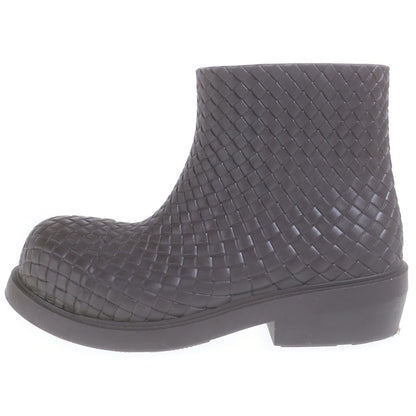 Bottega Veneta Fireman Short Rubber Boots Intrecciato Embossed Ankle Brown