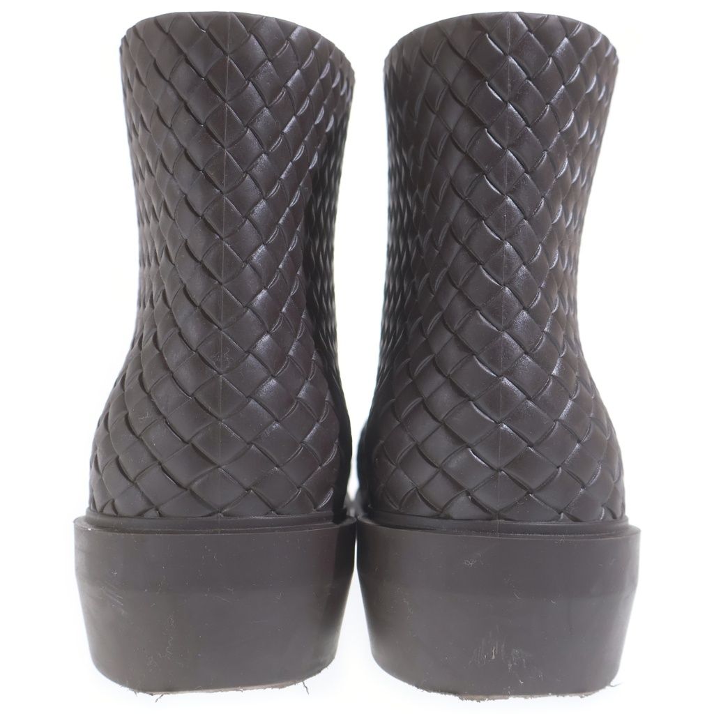 Bottega Veneta Fireman Short Rubber Boots Intrecciato Embossed Ankle Brown — view 3
